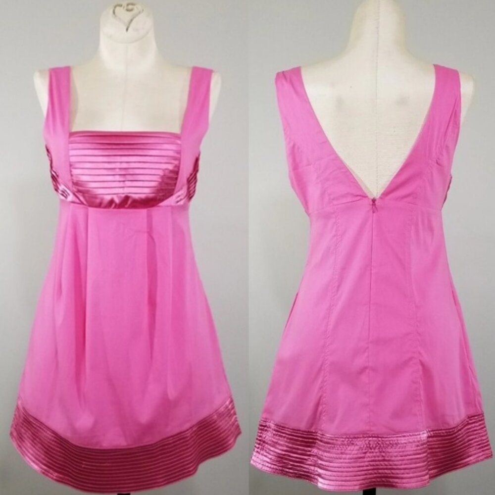 Vintage NOS Solaris Pink Babydoll Mini Dress S Y2K Satin Pockets